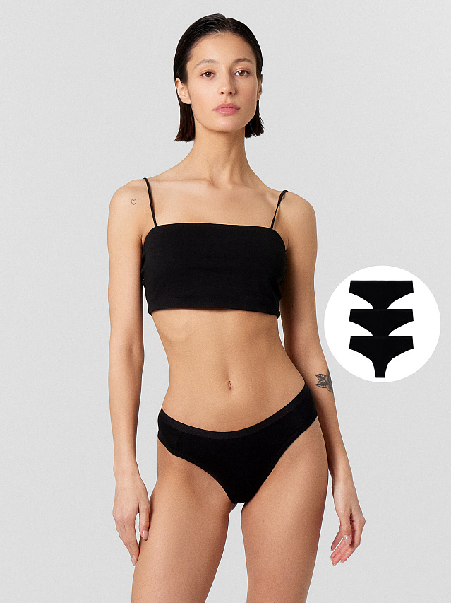 Трусы женские бразилиана набор (3 шт.) в черном цвете