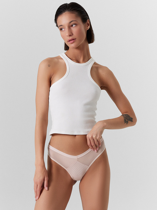 Трусы женские бразилиана розовые в горошек