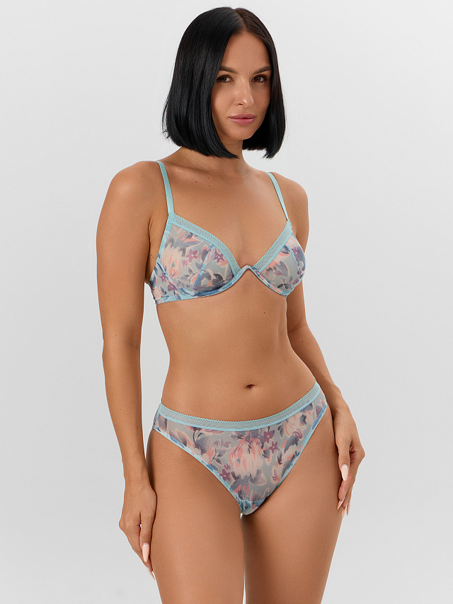 Трусы женские слипы мятно-зеленые с крупными цветами