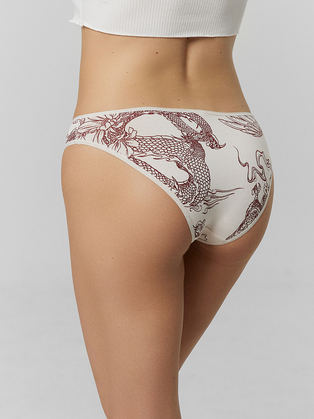 Трусы слипы женские кремовые с принтом