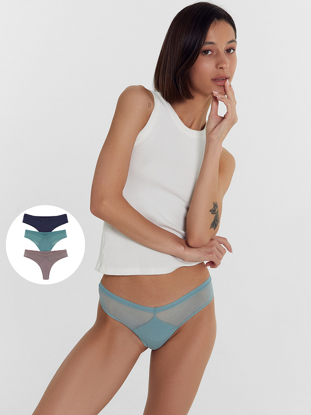 Трусы женские бразилиана мультипак (3 шт.) в зеленом цвете