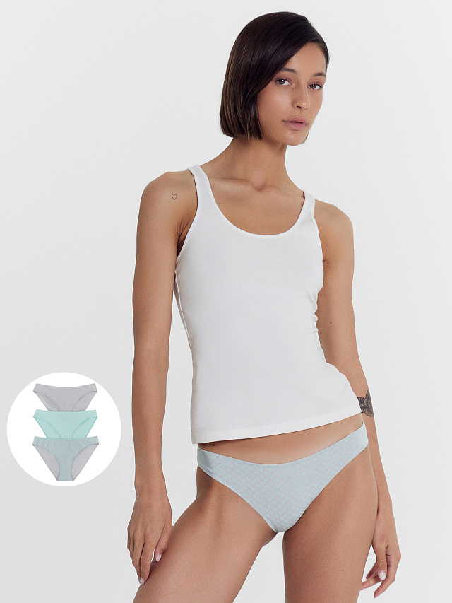 Трусы женские слипы мультипак (3 шт.) серые с орнаментом