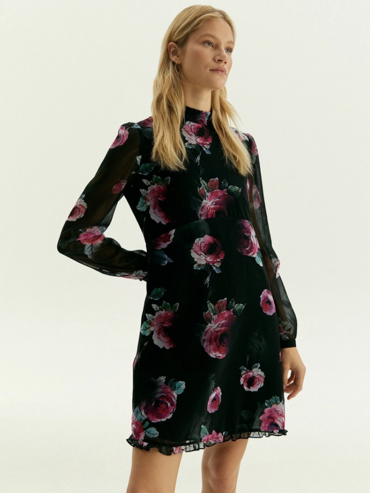 Платье мини из шифона с цветочным принтом ,
100% полиэстер ,