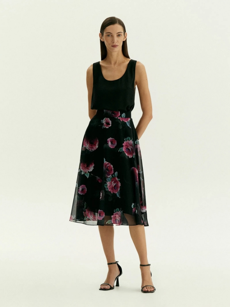 Юбка миди из шифона с цветочным принтом ,
100% полиэстер ,