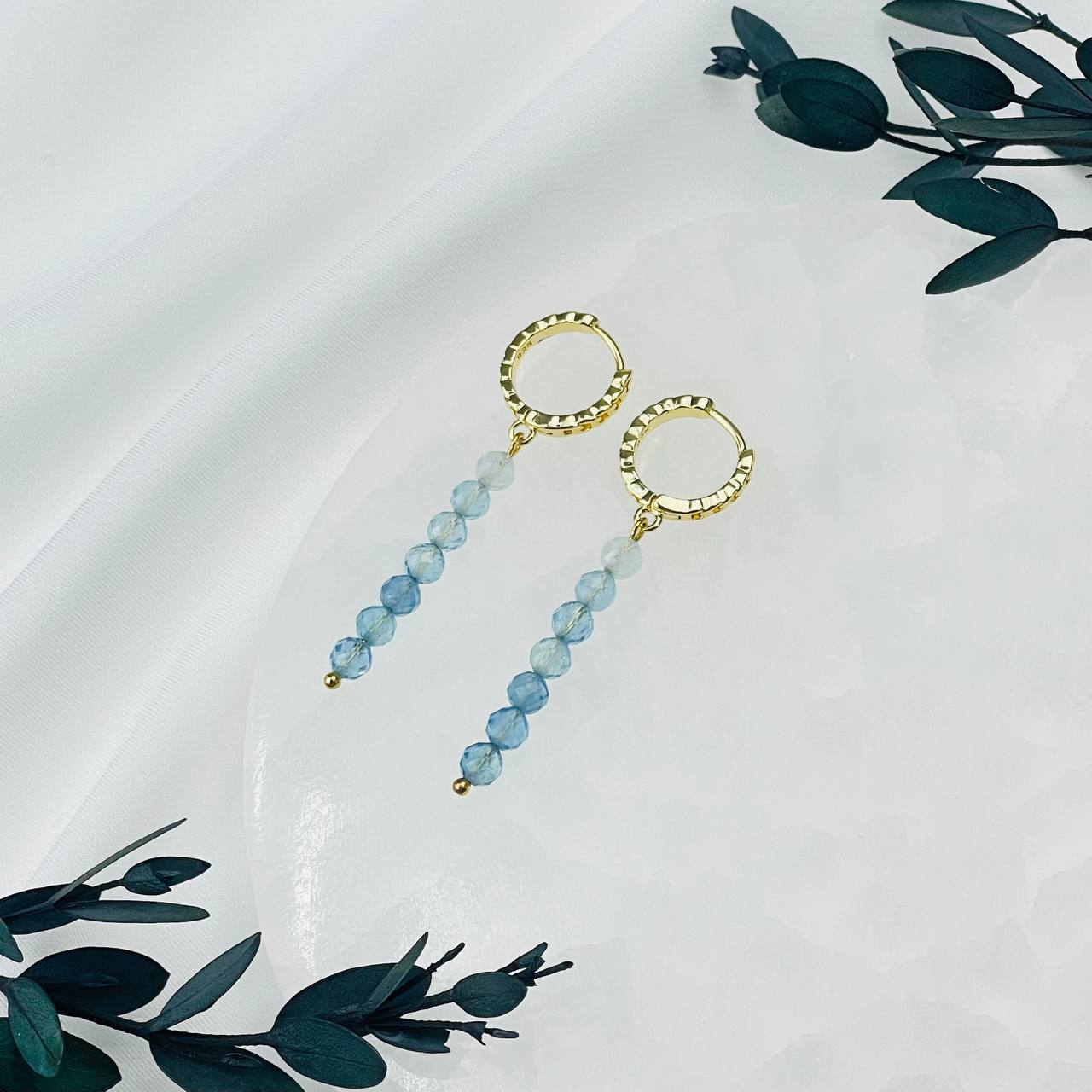 Радуга Самоцветов Серьги длинные из Аквамарина (градиент)