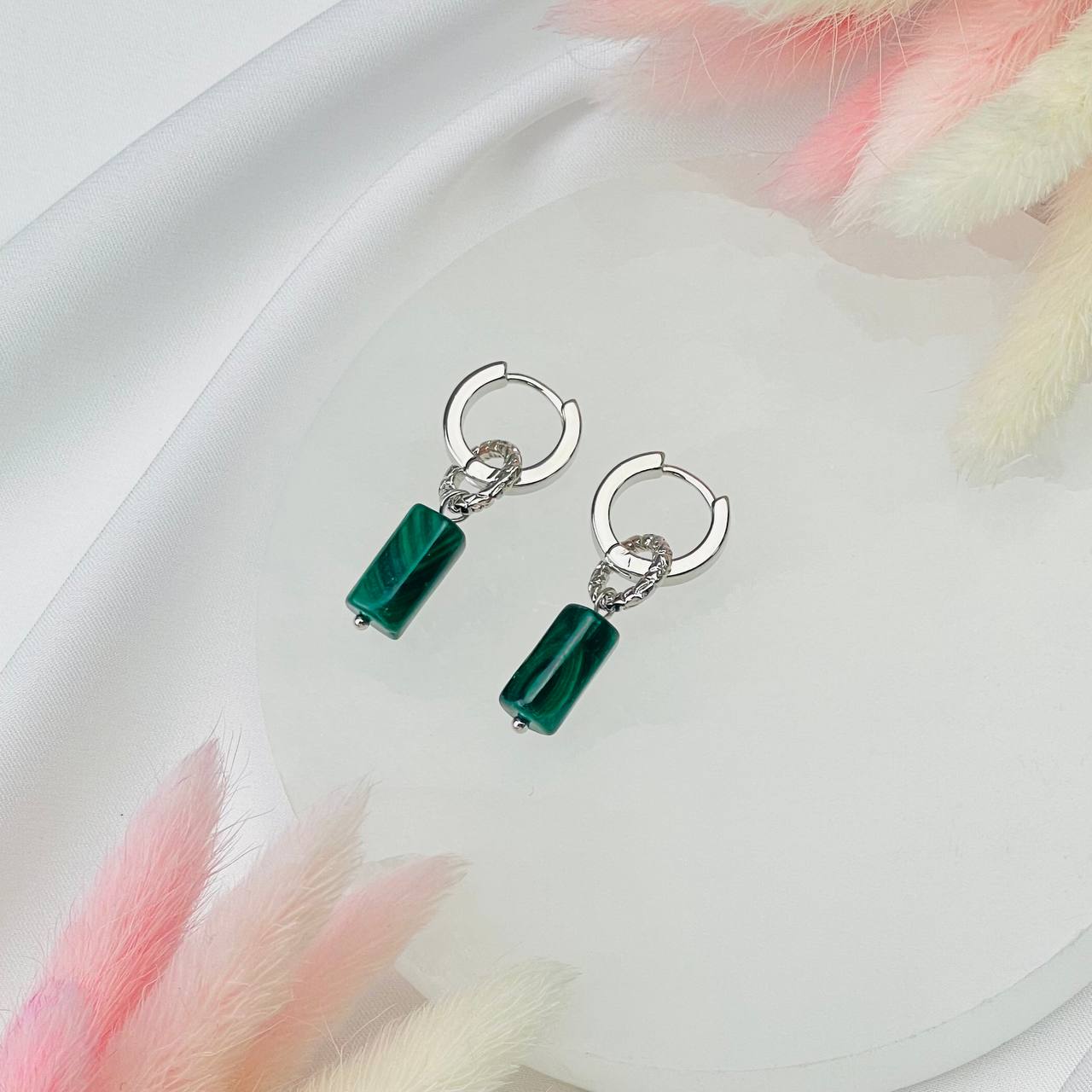 Радуга Самоцветов Серьги из зеленого Малахита