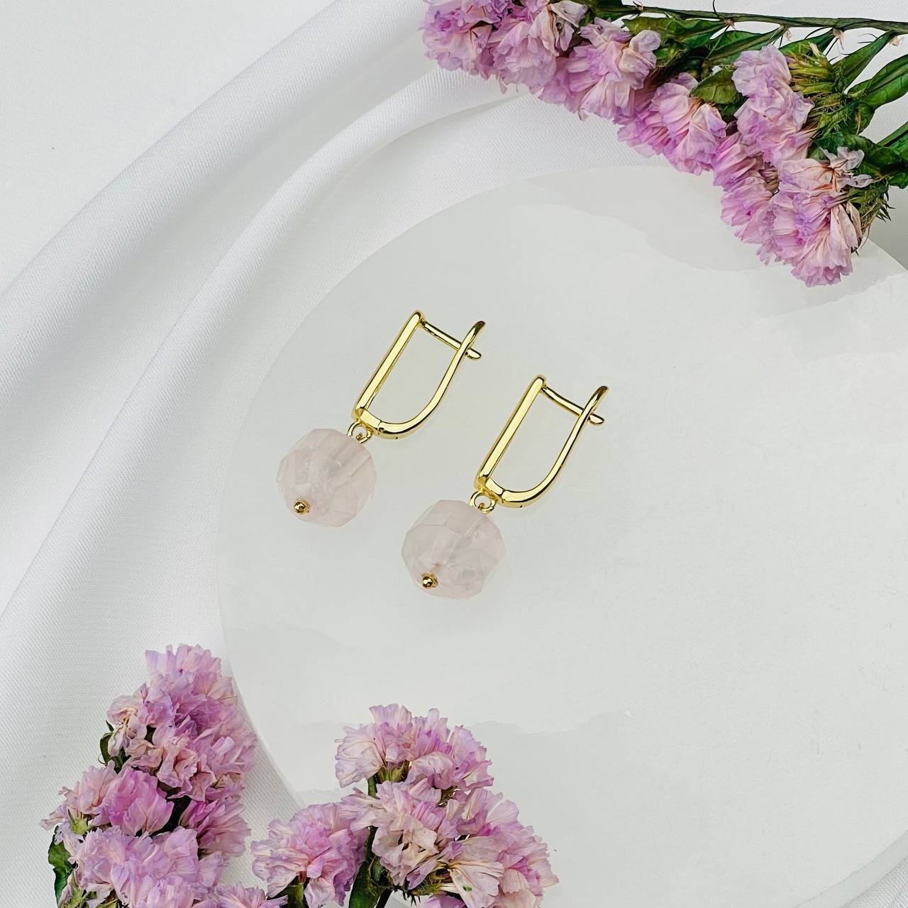 Радуга Самоцветов Серьги из Розового кварца