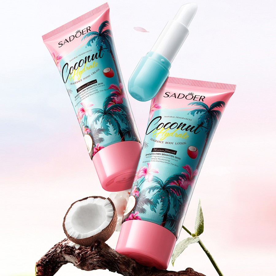 Набор подарочный с Кокосом Sadoer, Крем для тела + Крем для рук + Бальзам для губ