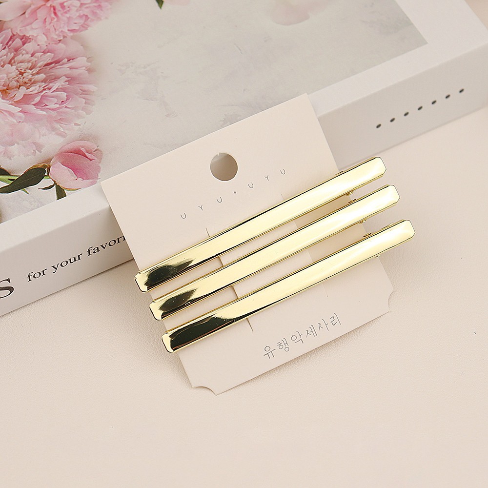 Зажимы для волос золотые прямоугольные 3 штуки, длина 8 см.