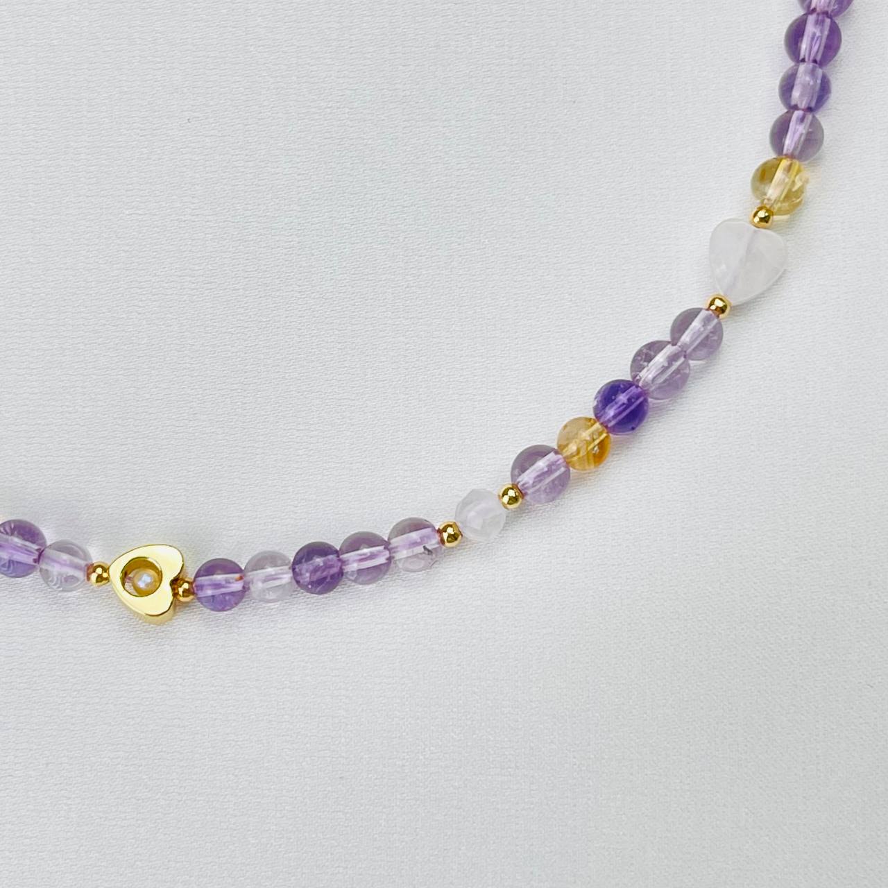 Радуга Самоцветов Бусы детские из Аметиста, Цитрина и Горного Хрусталя