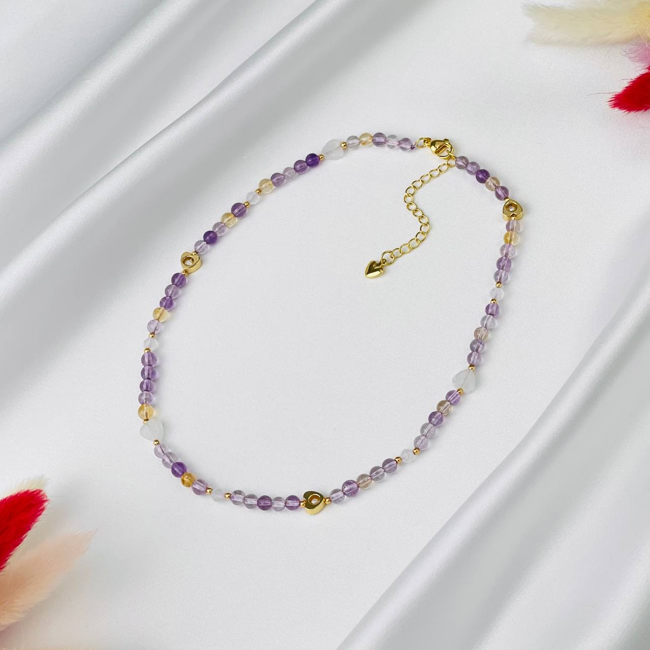 Радуга Самоцветов Бусы детские из Аметиста, Цитрина и Горного Хрусталя