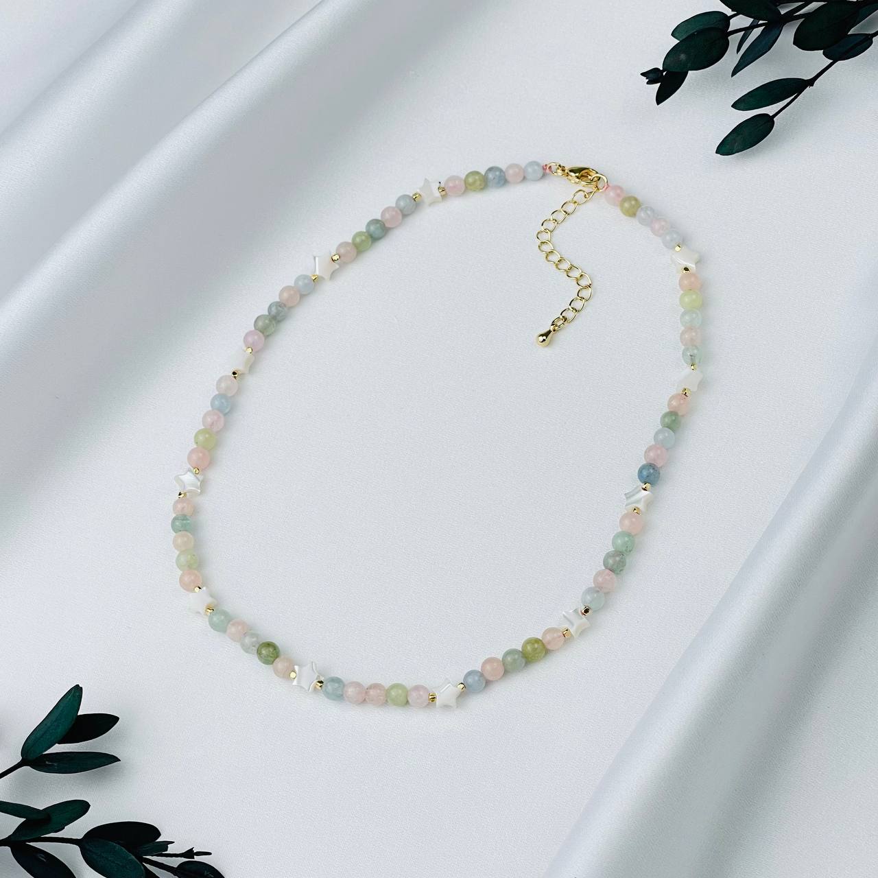 Радуга Самоцветов Бусы детские из Берилла микс и Перламутра