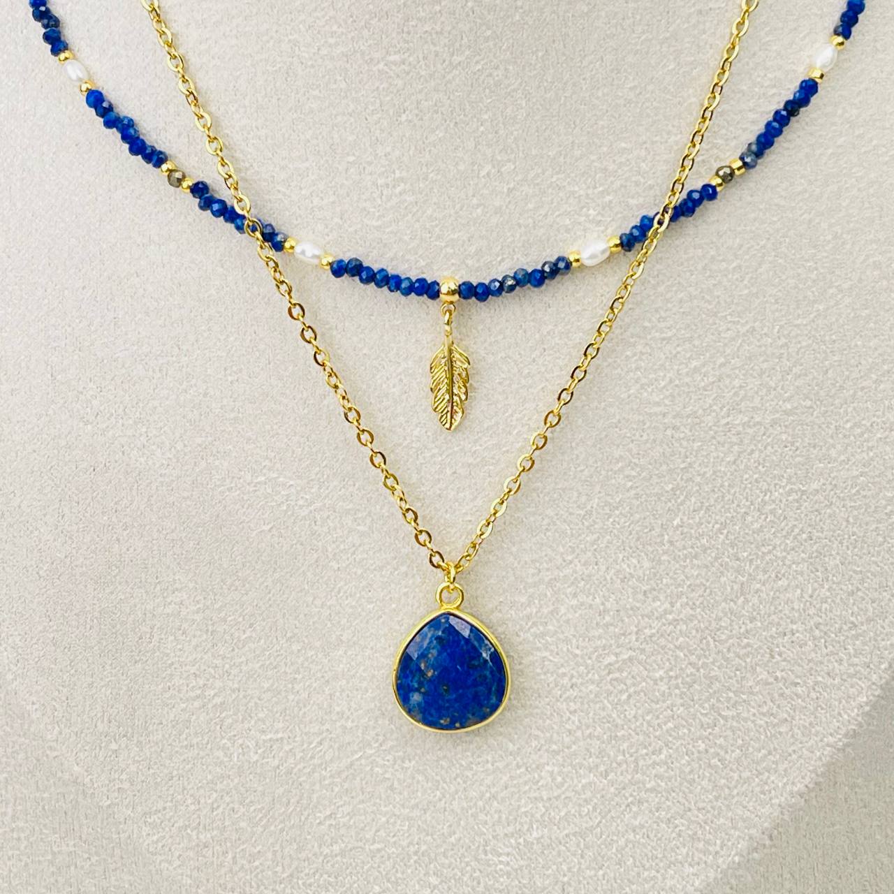 Радуга Самоцветов Колье двойное из Лазурита и Жемчуга