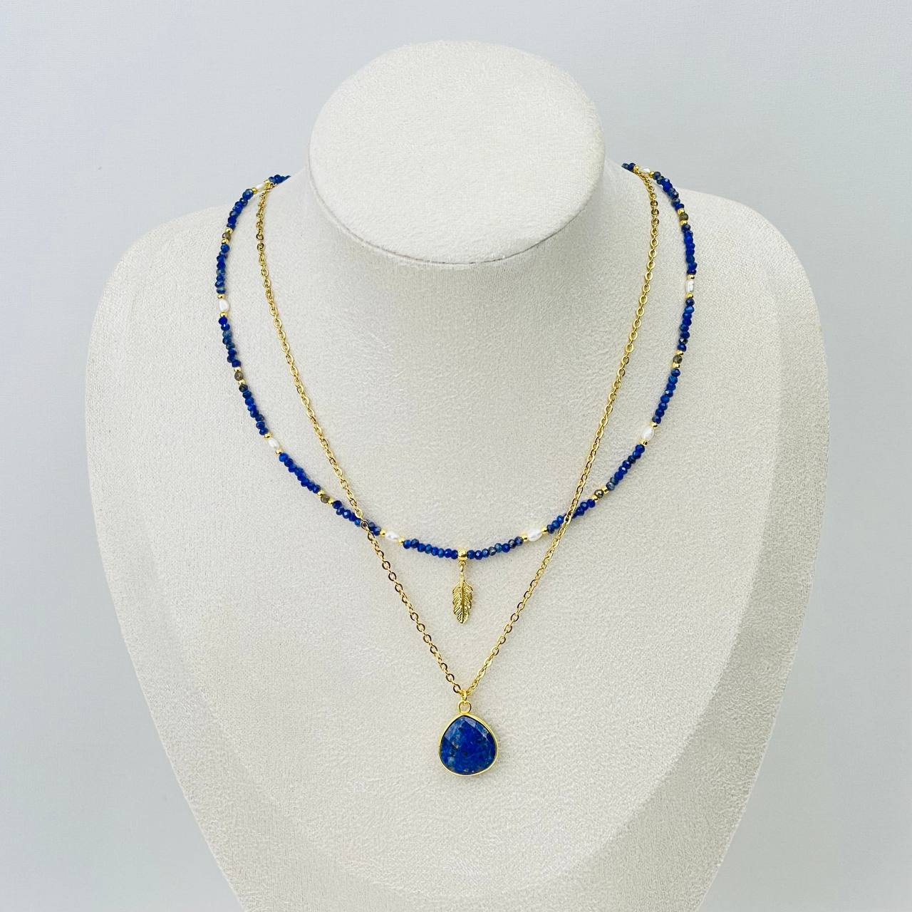 Радуга Самоцветов Колье двойное из Лазурита и Жемчуга