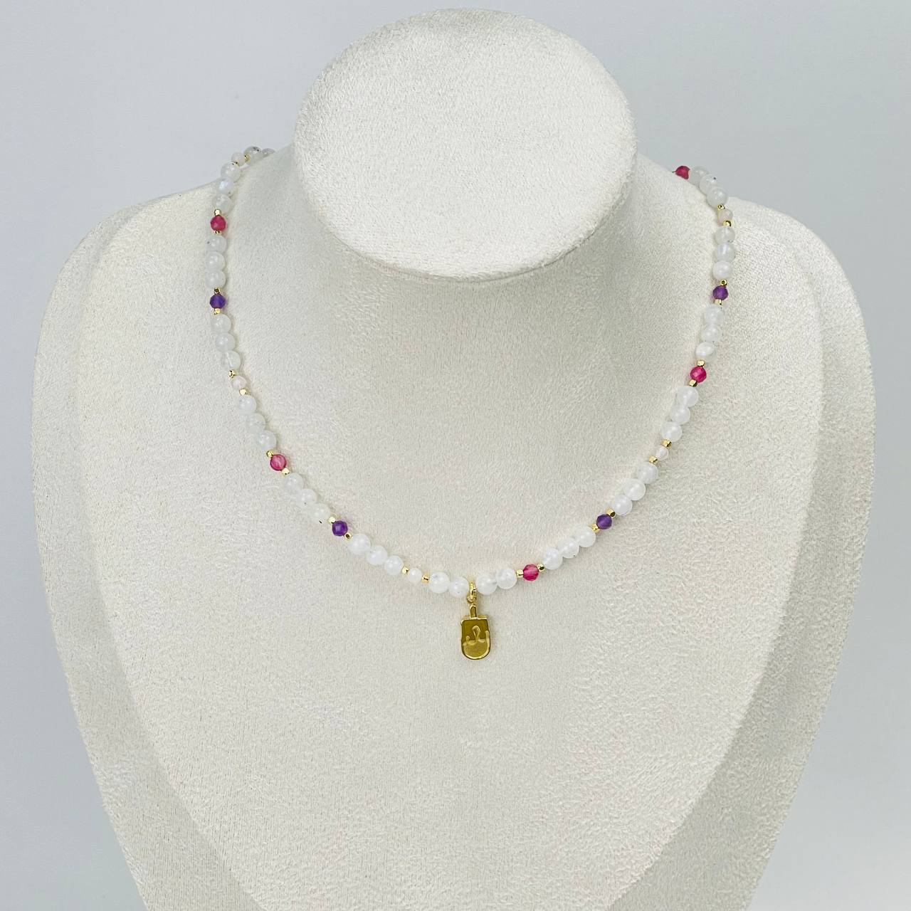 Радуга Самоцветов Бусы детские из Лунного камня, Аметиста, Розового кварца и Турмалина