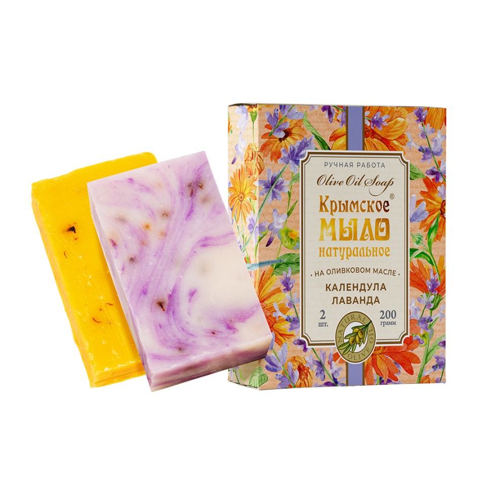 Набор Крымское мыло натуральное на оливковом масле КАЛЕНДУЛА И ЛАВАНДА МН, 200г