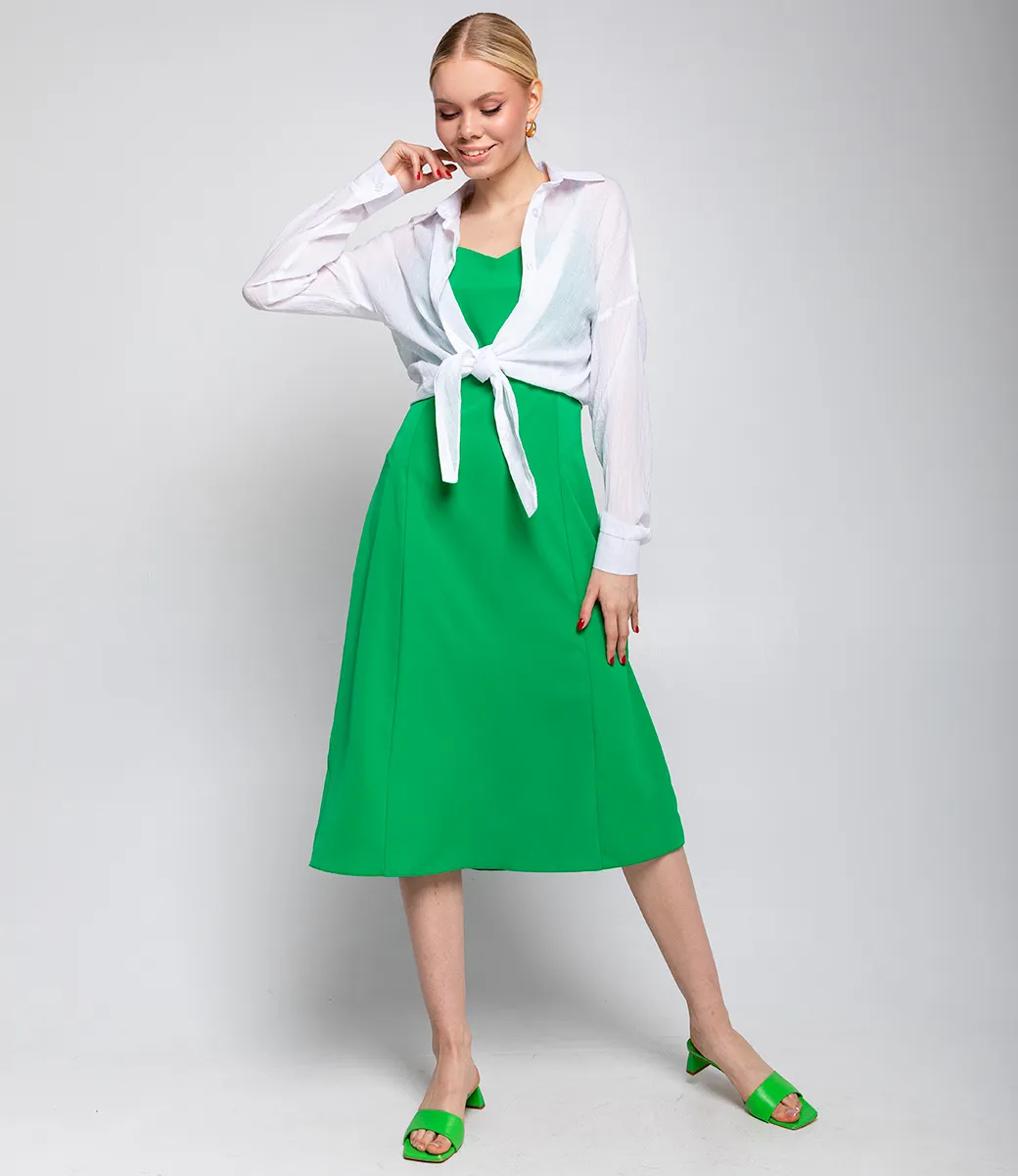 ст. цена1080руб.! Комплект Платье+рубашка #ОБШ1443-4, зелёный,белый