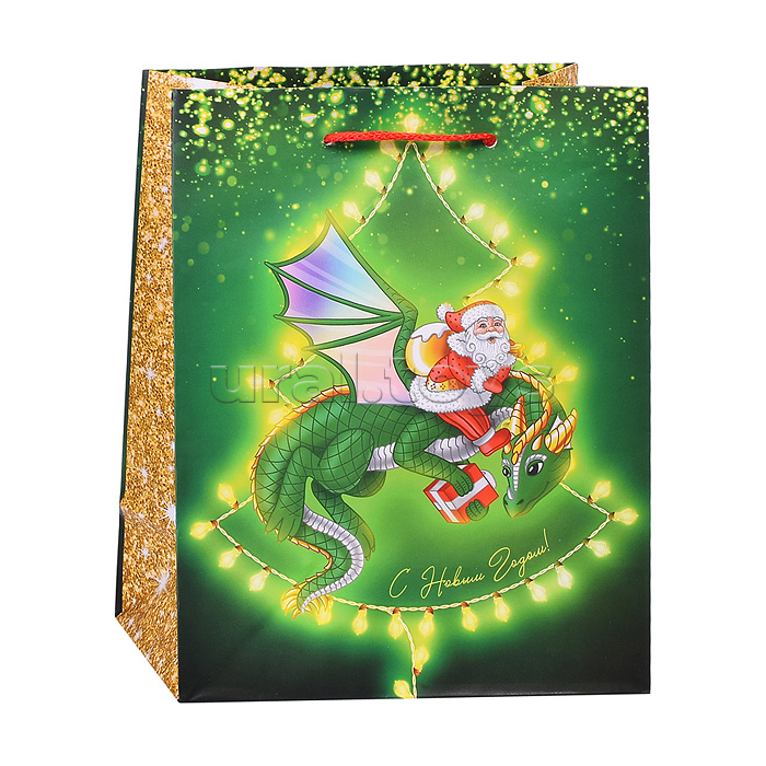 Бумажный пакет для сувенирной продукции с ламинацией, с шириной основания 17,8 cм.