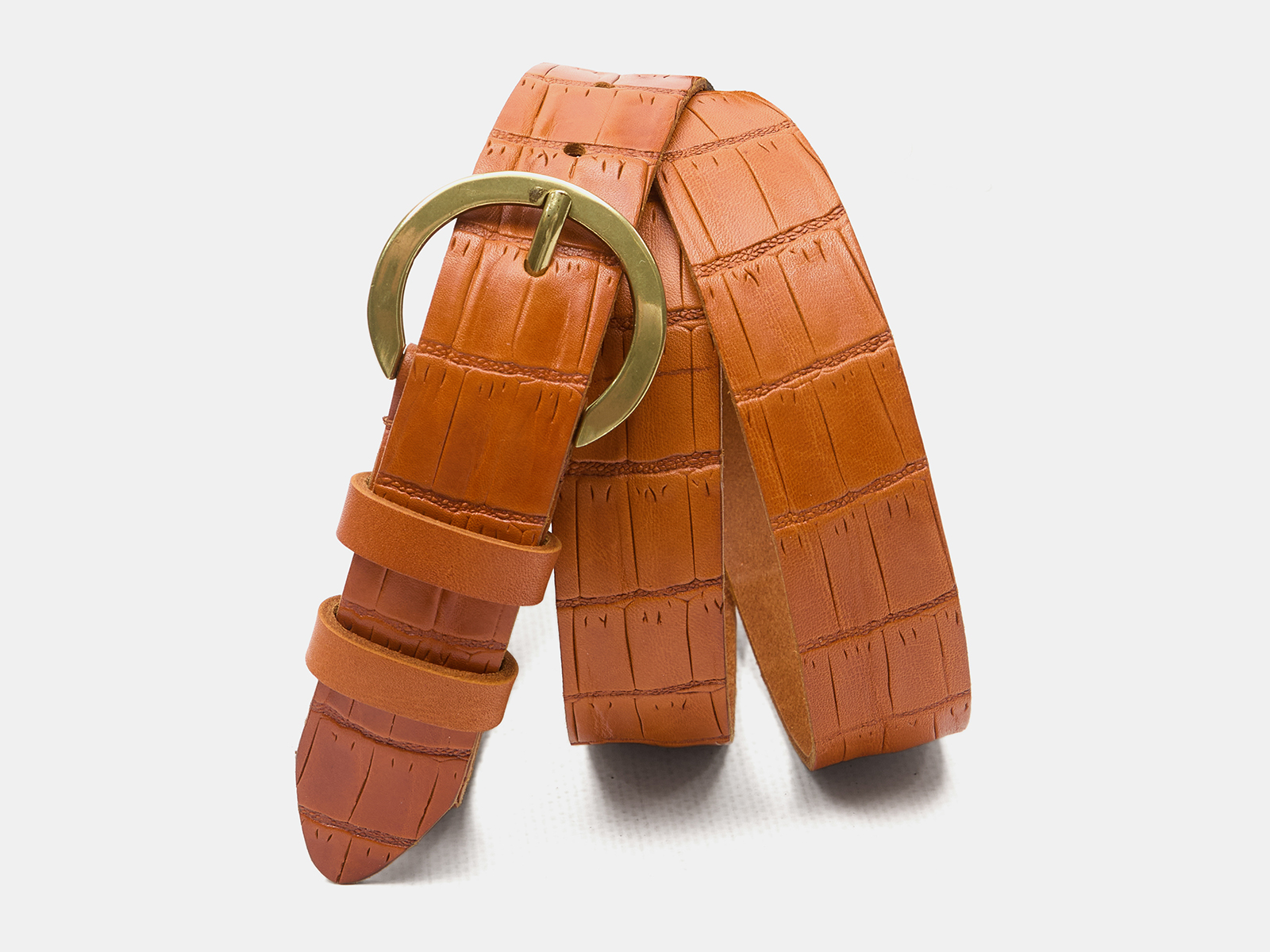 Кожаный рыжий женский джинсовый ремень B30-2175