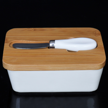 Масленка и нож 15,5 х11 см / JA7165 /уп 24/ на деревянной подставке