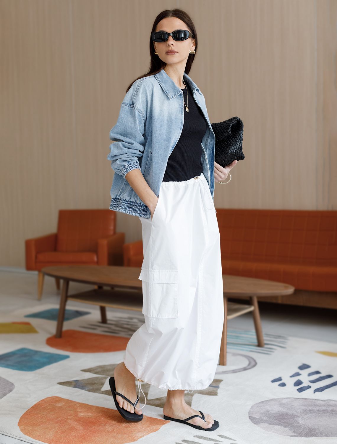 Юбка карго с кулисой внизу и резинкой на поясе из плотного поплина