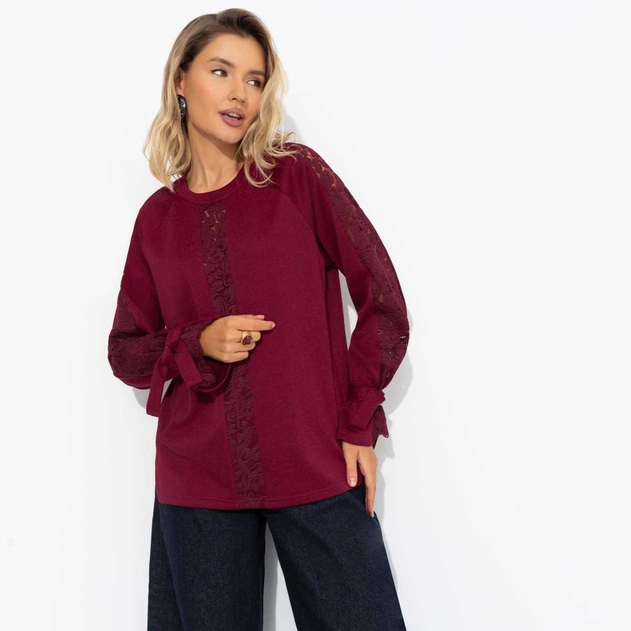 Свитшот комбинированный с кружевом, Приз зрительских симпатий (бордовый)