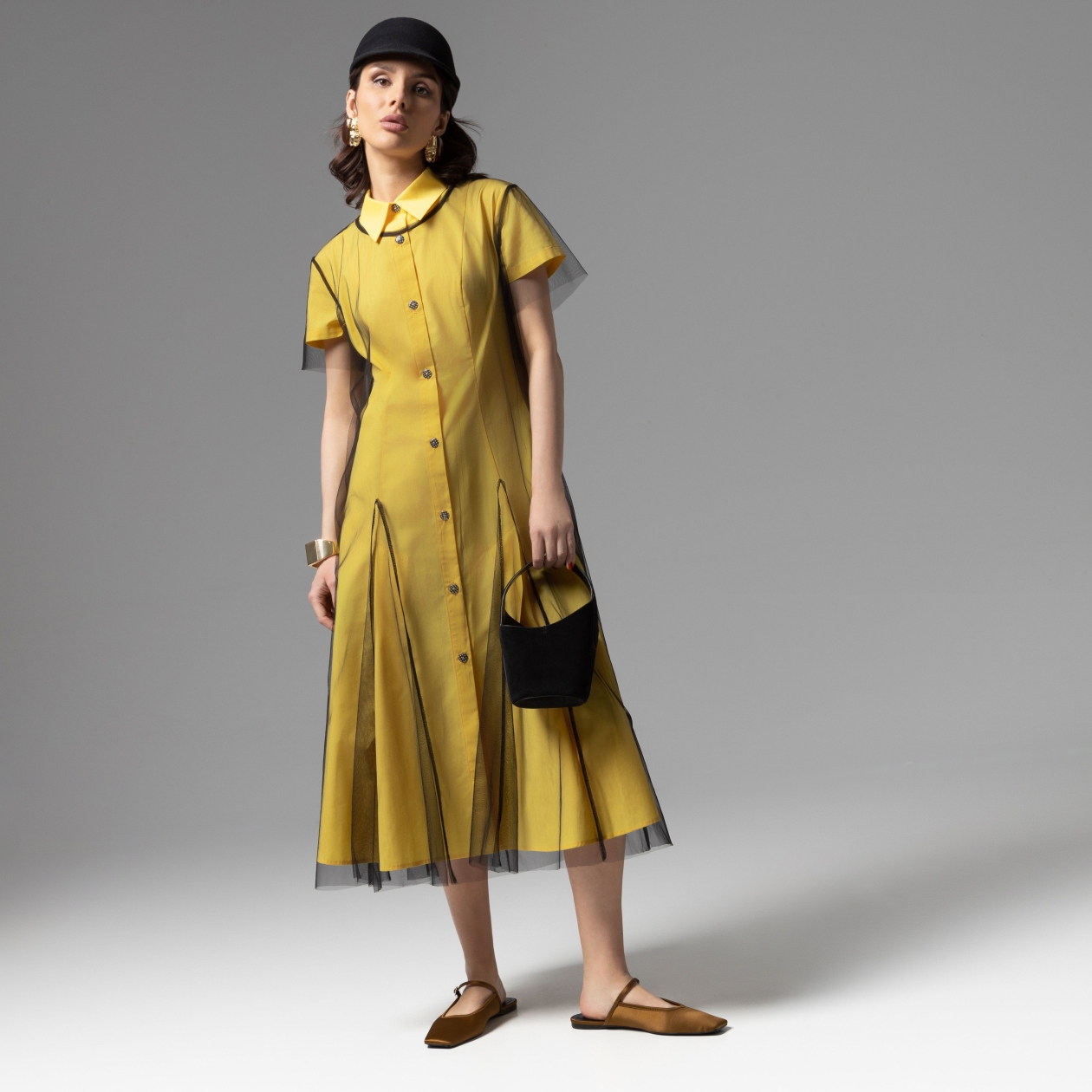 Ст.цена 4490р. Платье-рубашка многослойное, Стильное самообладание (желтое, 2 в 1)