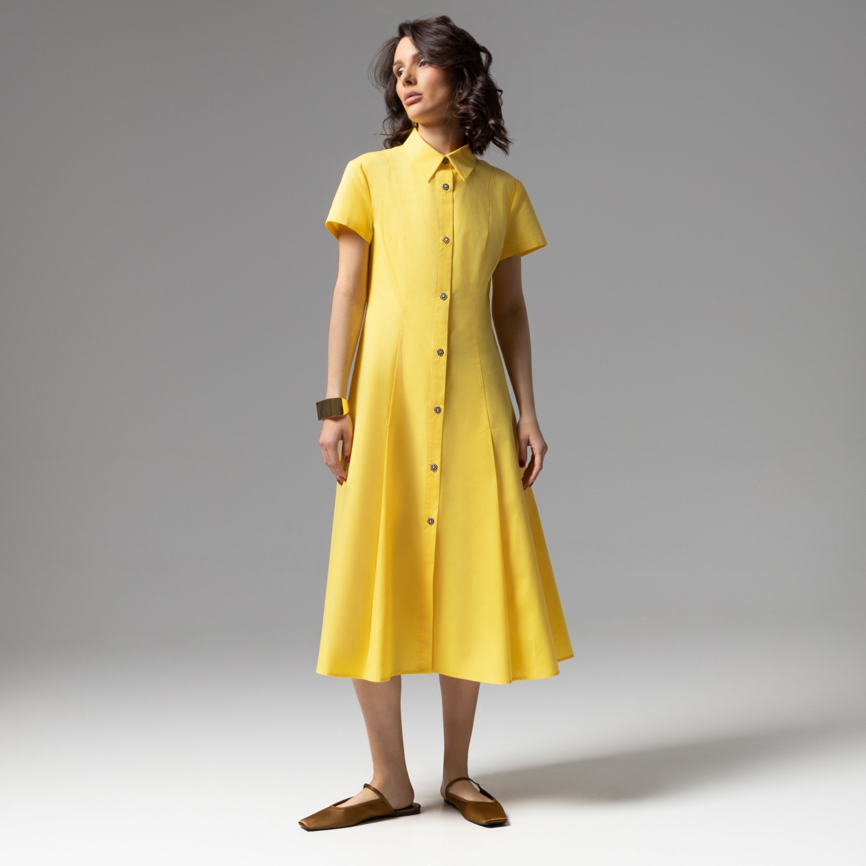 Ст.цена 4490р. Платье-рубашка многослойное, Стильное самообладание (желтое, 2 в 1)