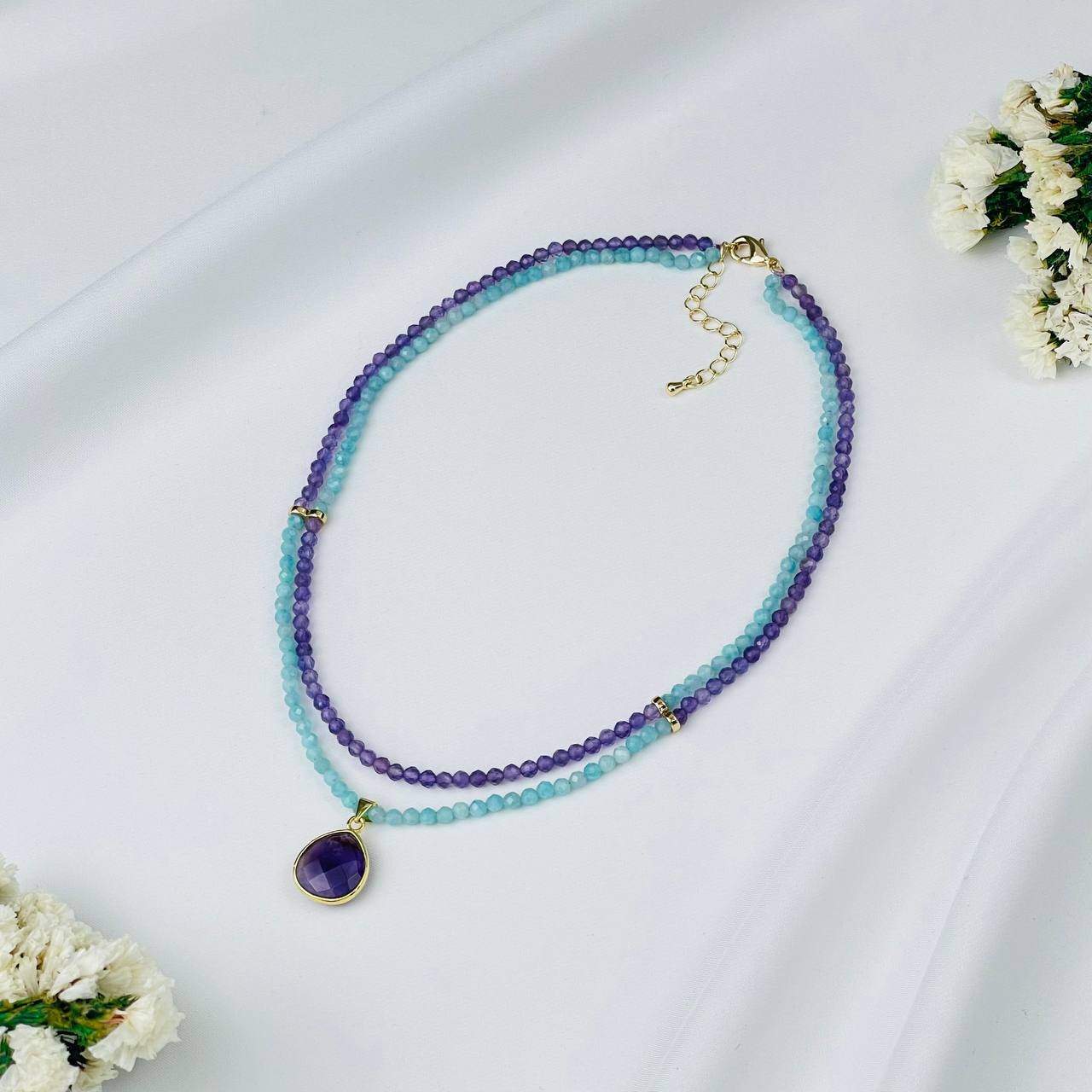 Радуга Самоцветов Колье двойное из Амазонита и Аметиста