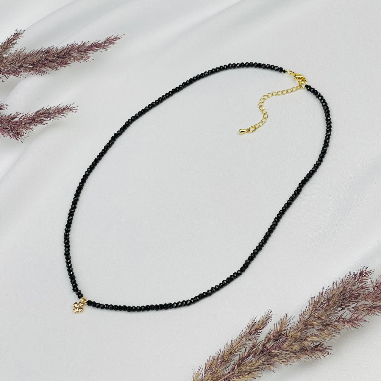 Радуга Самоцветов Бусы с подвеской из Шпинели черной