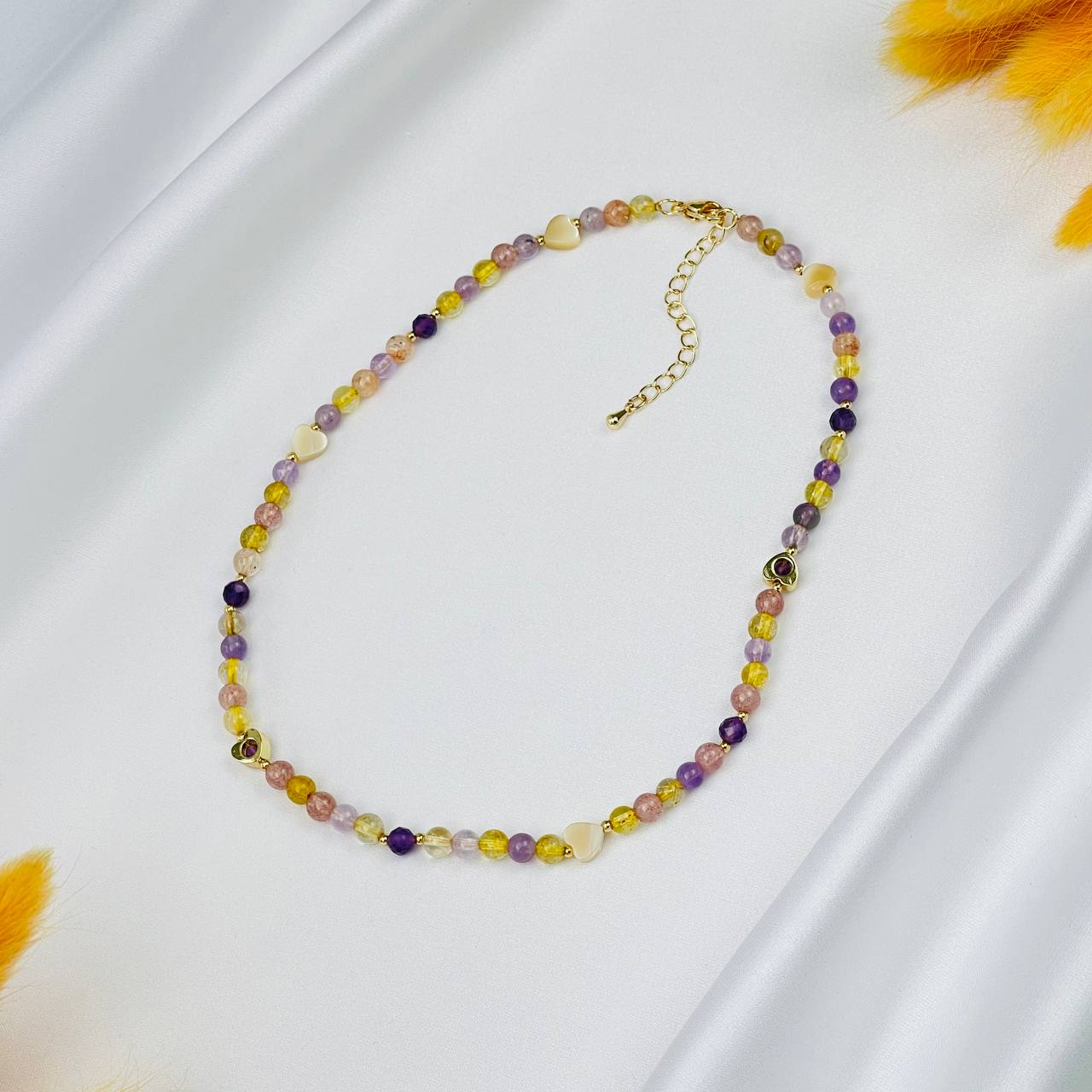 Радуга Самоцветов Бусы детские из Аметиста, Цитрина, Клубничного кварца и Перламутра