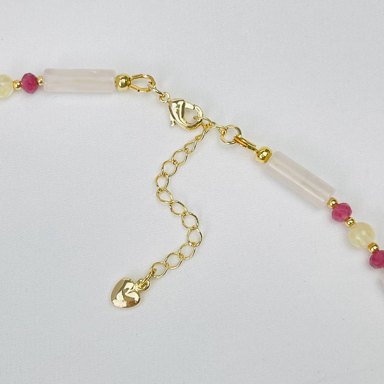 Радуга Самоцветов Колье из Розового кварца, Селенита и Турмалина