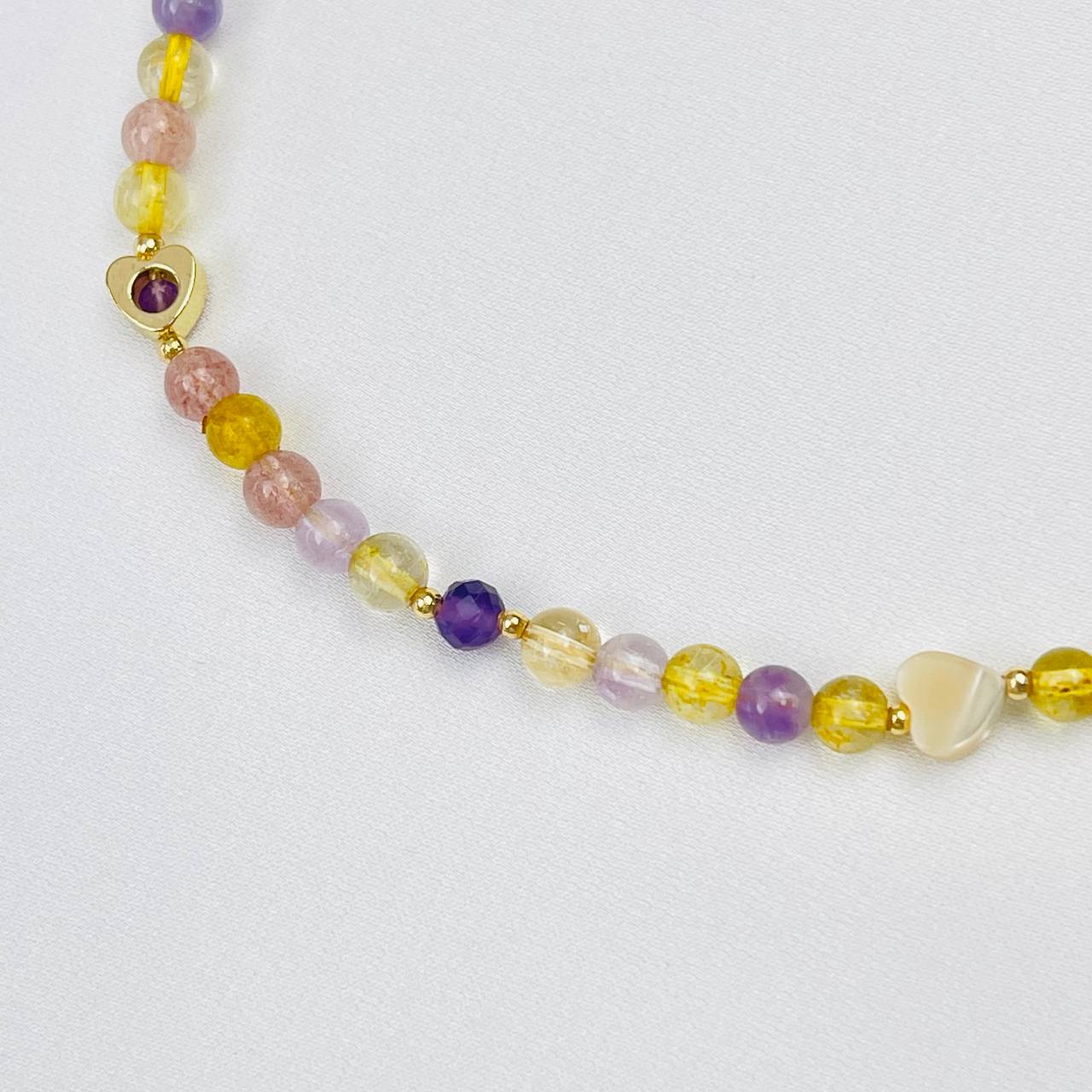 Радуга Самоцветов Бусы детские из Аметиста, Цитрина, Клубничного кварца и Перламутра