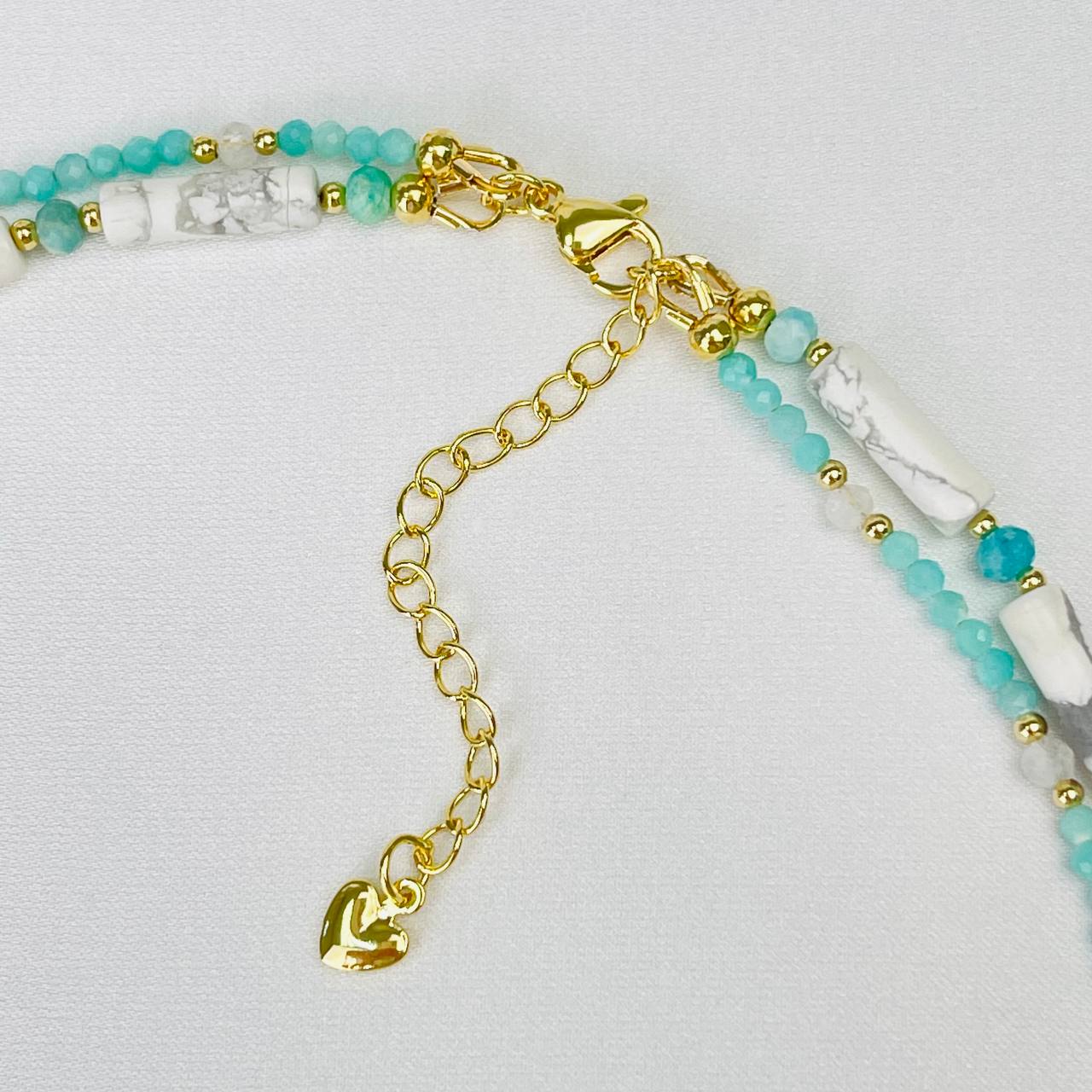 Радуга Самоцветов Колье двойное из Амазонита, Говлита и Лунного камня