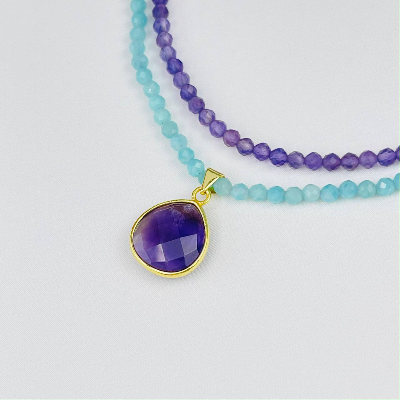 Радуга Самоцветов Колье двойное из Амазонита и Аметиста
