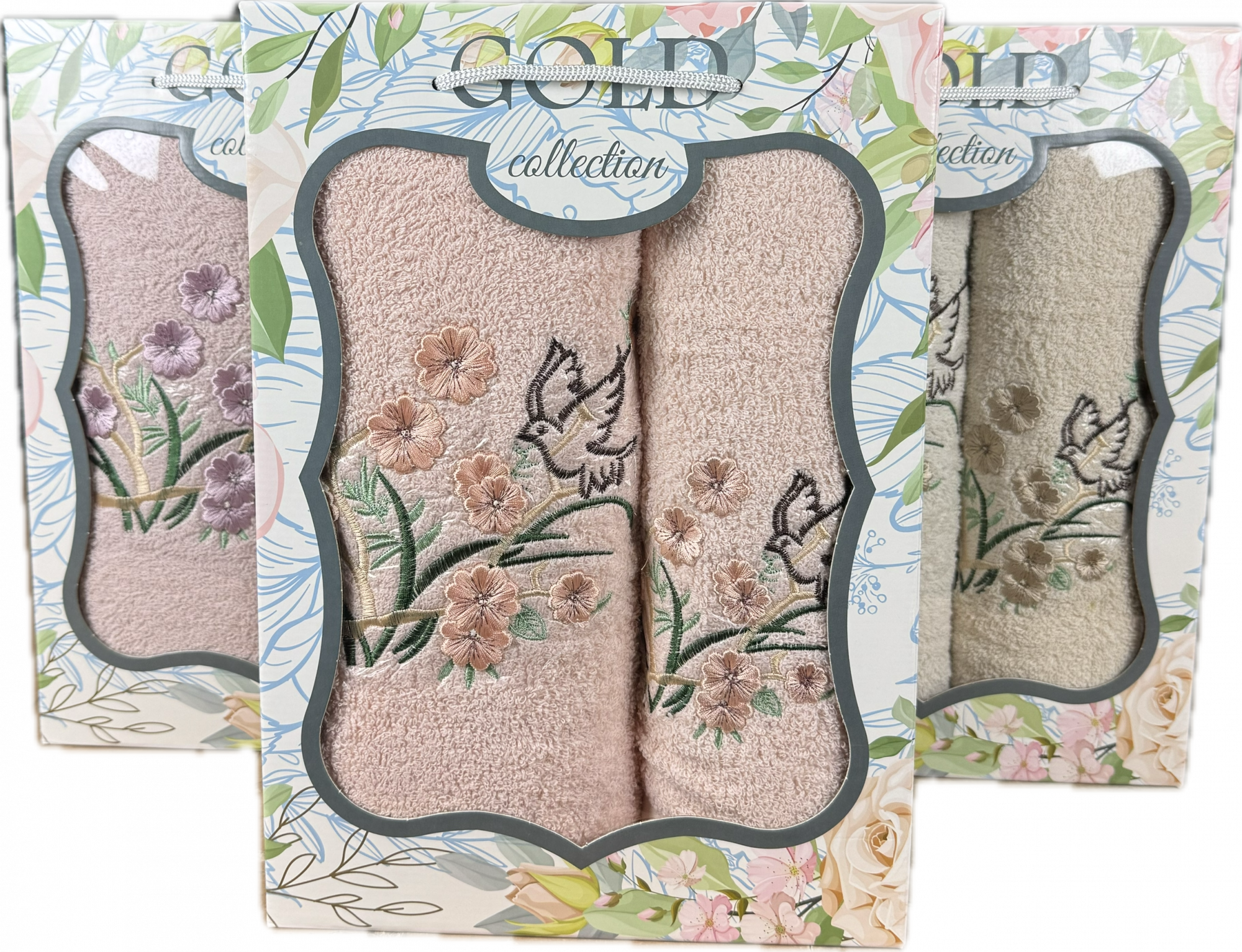 Набор махровых полотенец ГОЛУБЬ С ЦВЕТКОМ 2 пр в ассортименте р-р 70х140 и 50х90