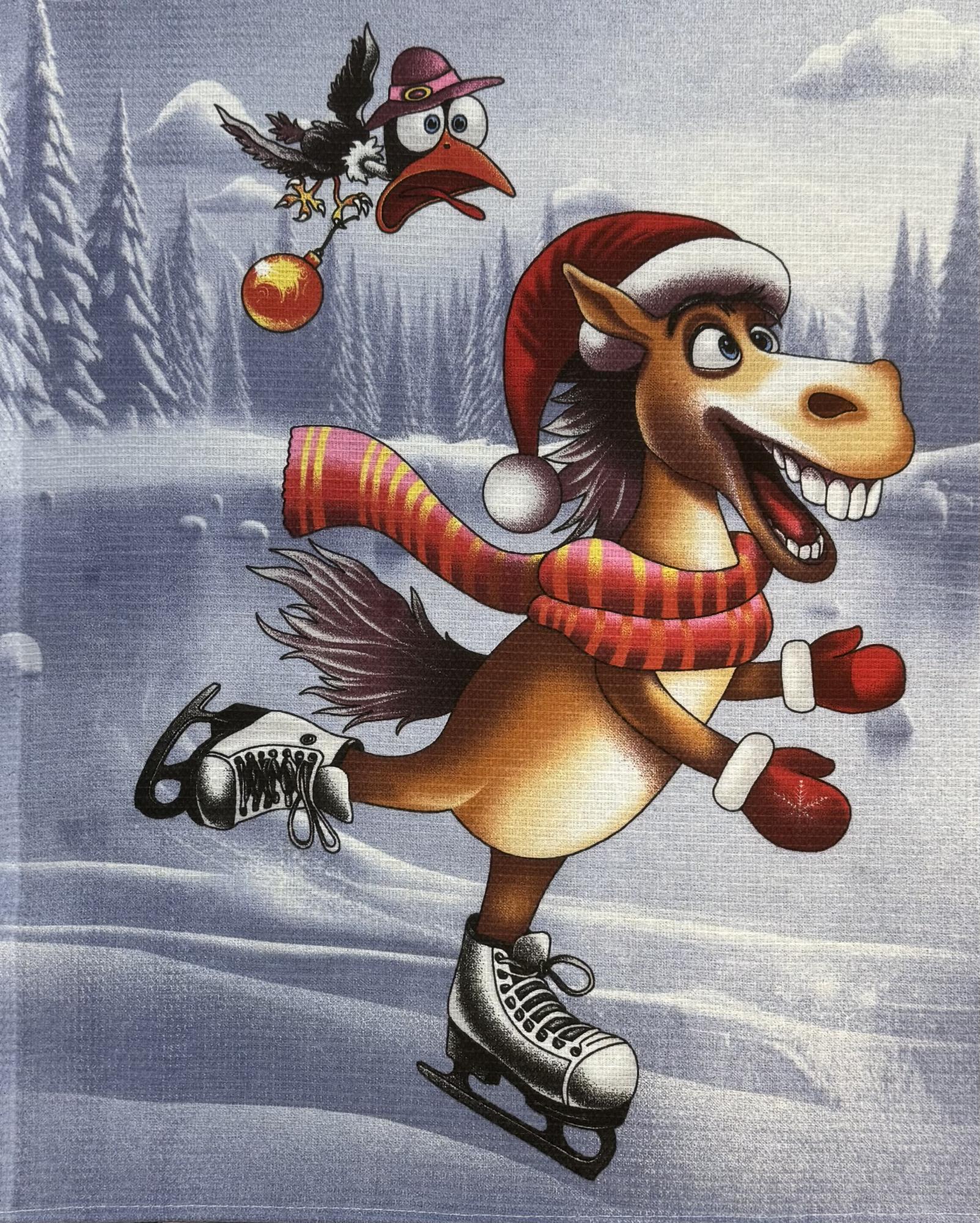 Полотенце вафельное ЧУДЕСА - на коньках р-р 50х60