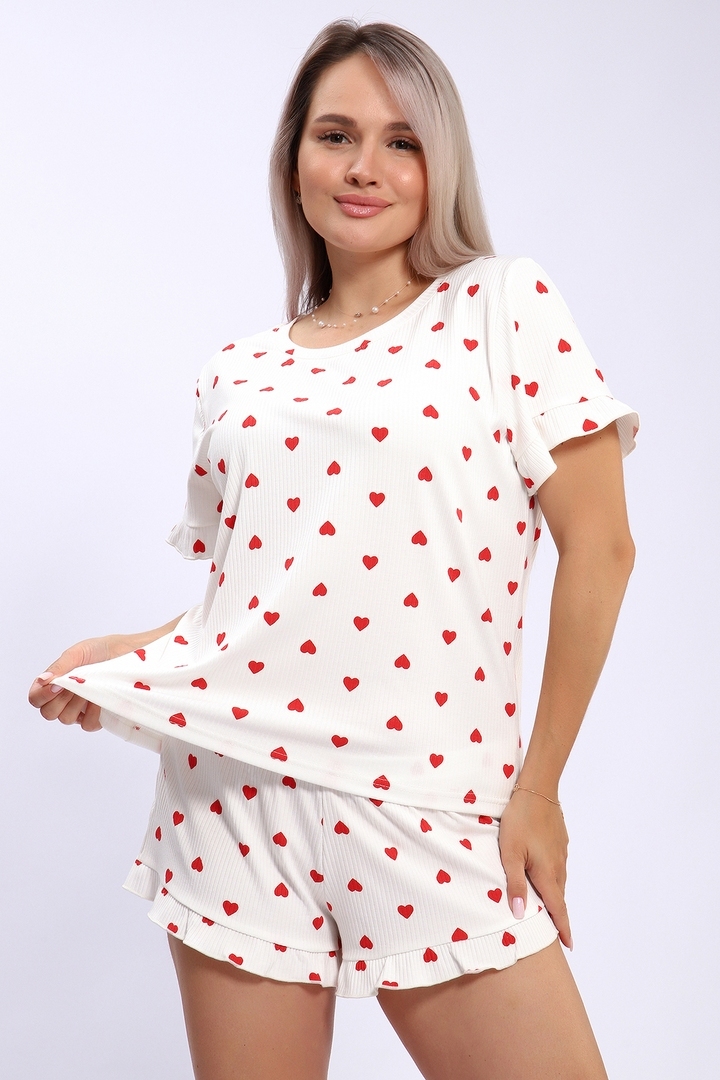 Пижама женская лапша - 940 - красный/сердечки