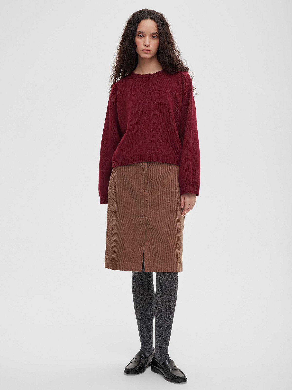 Джемпер с цельным плечом с ангорой, бордовый