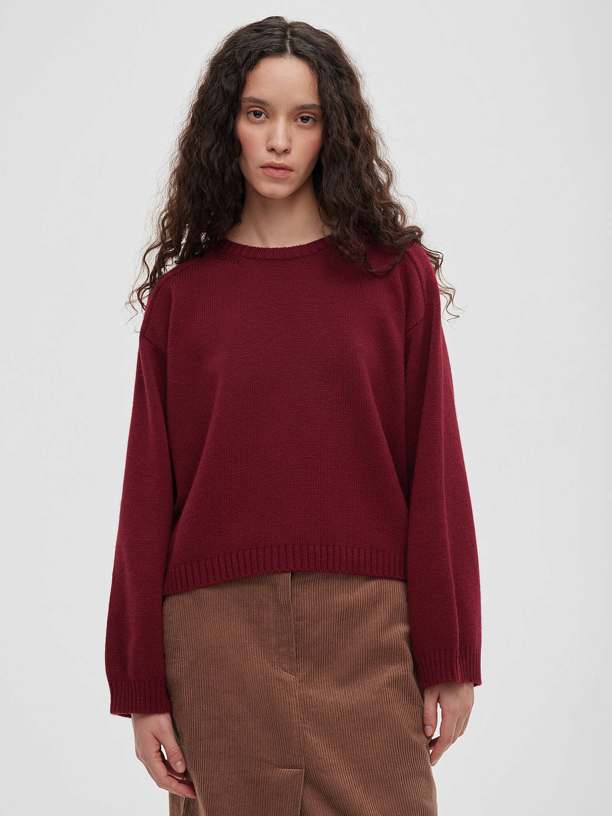 Джемпер с цельным плечом с ангорой, бордовый