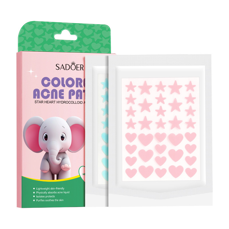 Точечные гидроколлоидные патчи от прыщей звездочки и сердечки SADOER Colored Hydrocolloid Acne Patch, 72 шт