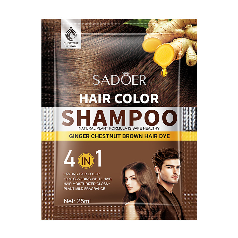 Шампунь-краситель с имбирем SADOER Hair Color Shampoo Ginger Chestnut Brown Hair Dye, 25 мл (каштаново-коричневый)