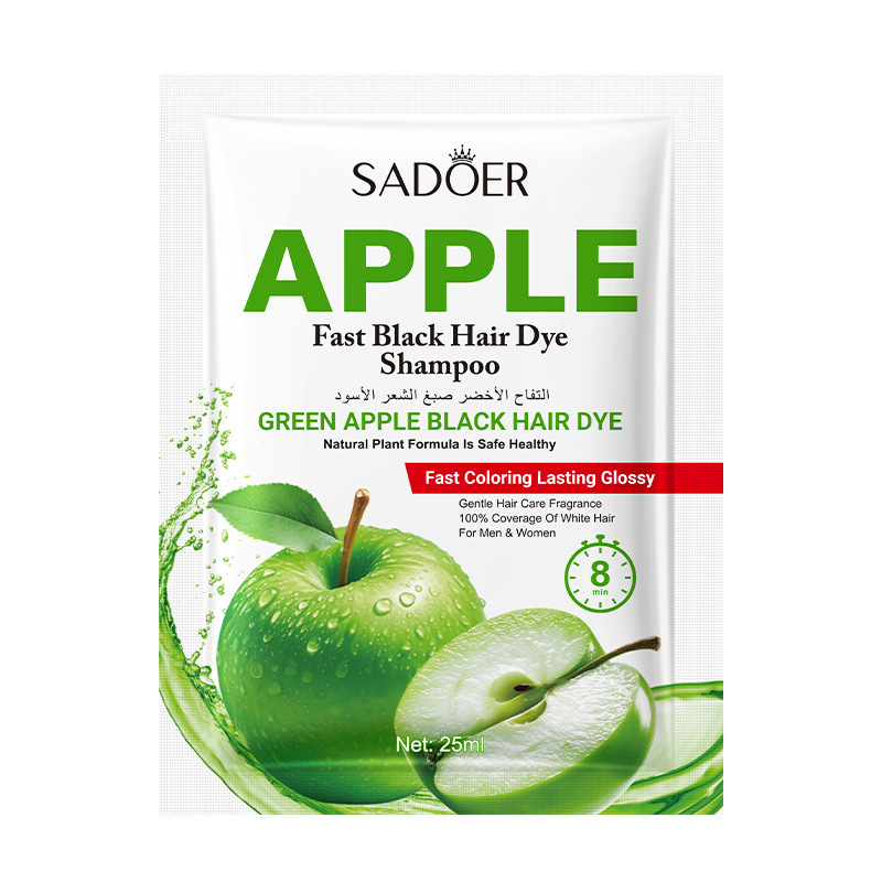 Шампунь-краситель c зеленым яблоком SADOER Fast black Hair Dye Shampoo, 25 мл (натуральный черный)