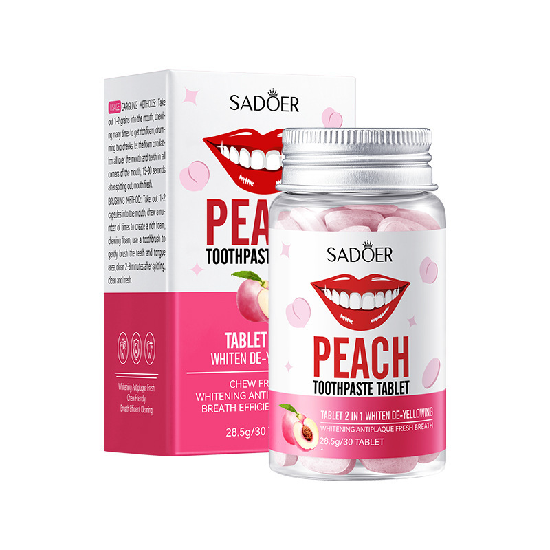 Зубная паста в таблетках отбеливающая с ароматом персика SADOER PEACH Toothpaste Tablet, 30 шт