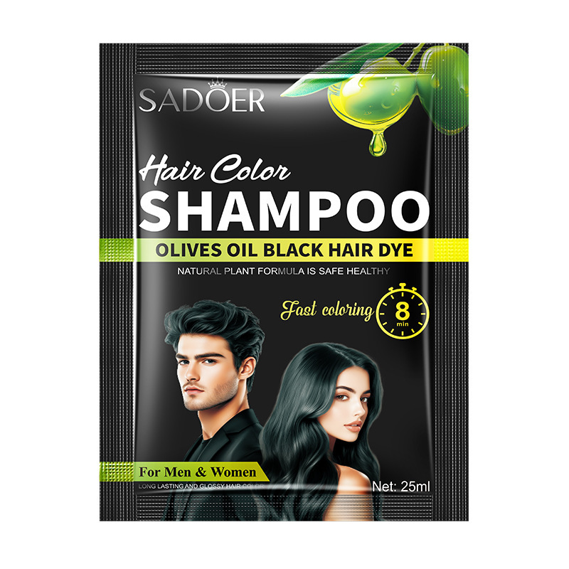 Шампунь-краситель с оливковым маслом SADOER Hair Color Shampoo olives oil black hair Dye, 25 мл (натуральный черный)