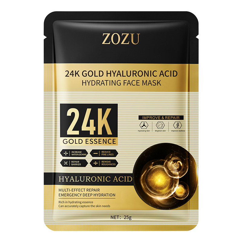 Тканевая маска для лица с золотой эссенцией и гиалуроновой кислотой ZOZU 24K Gold Hyaluronic Acid Hydrating Face Mask, 25 гр