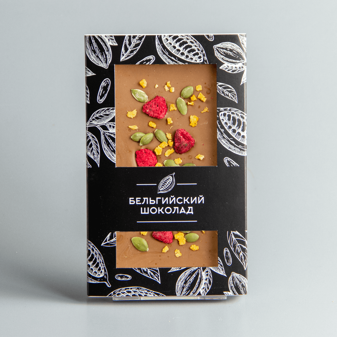 NEW! Молочный шоколад с малиной, абрикосом и семечками тыквы #21
