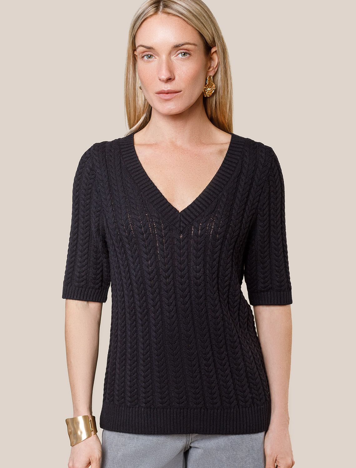 Джемпер фактурной вязки из хлопка с кашемиром