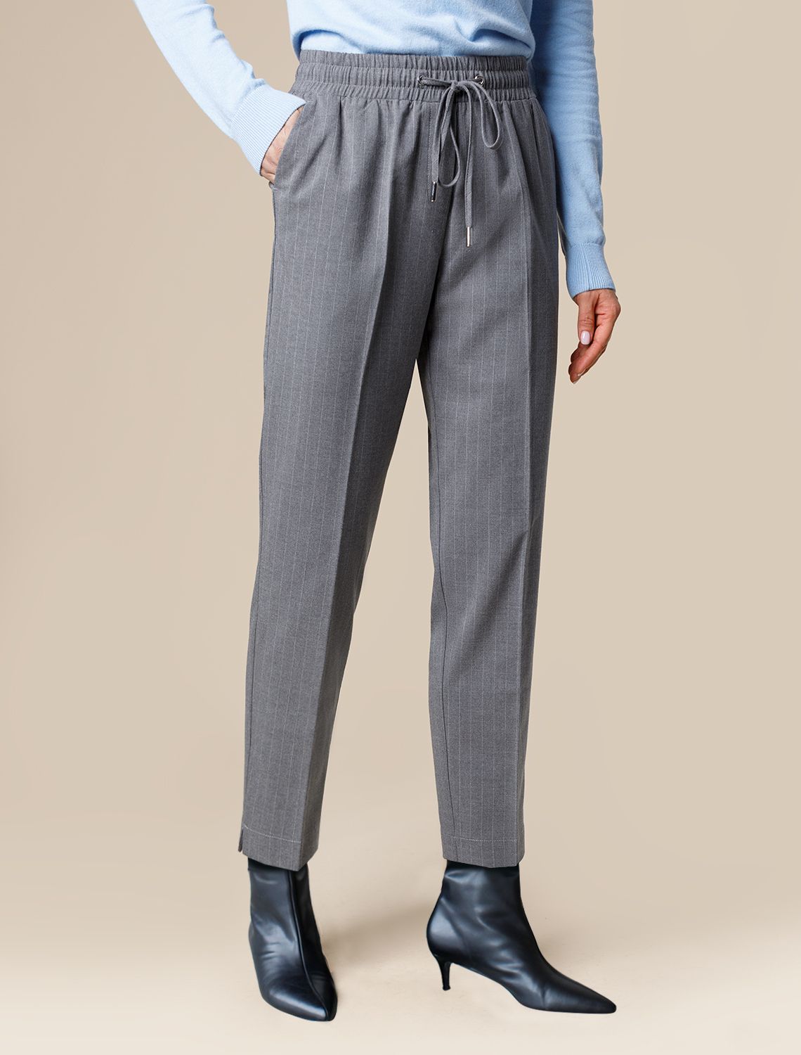 Брюки с поясом на резинке из премиальной поливискозы с эластаном