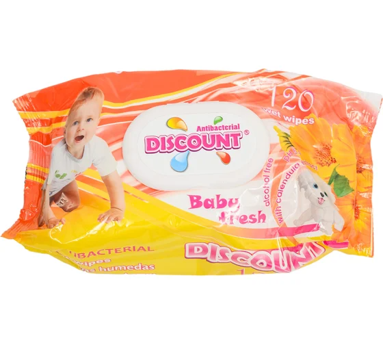 DISCOUNT Влажные салфетки (120шт) Baby fresh Aroma free (без запаха) с клапаном.18